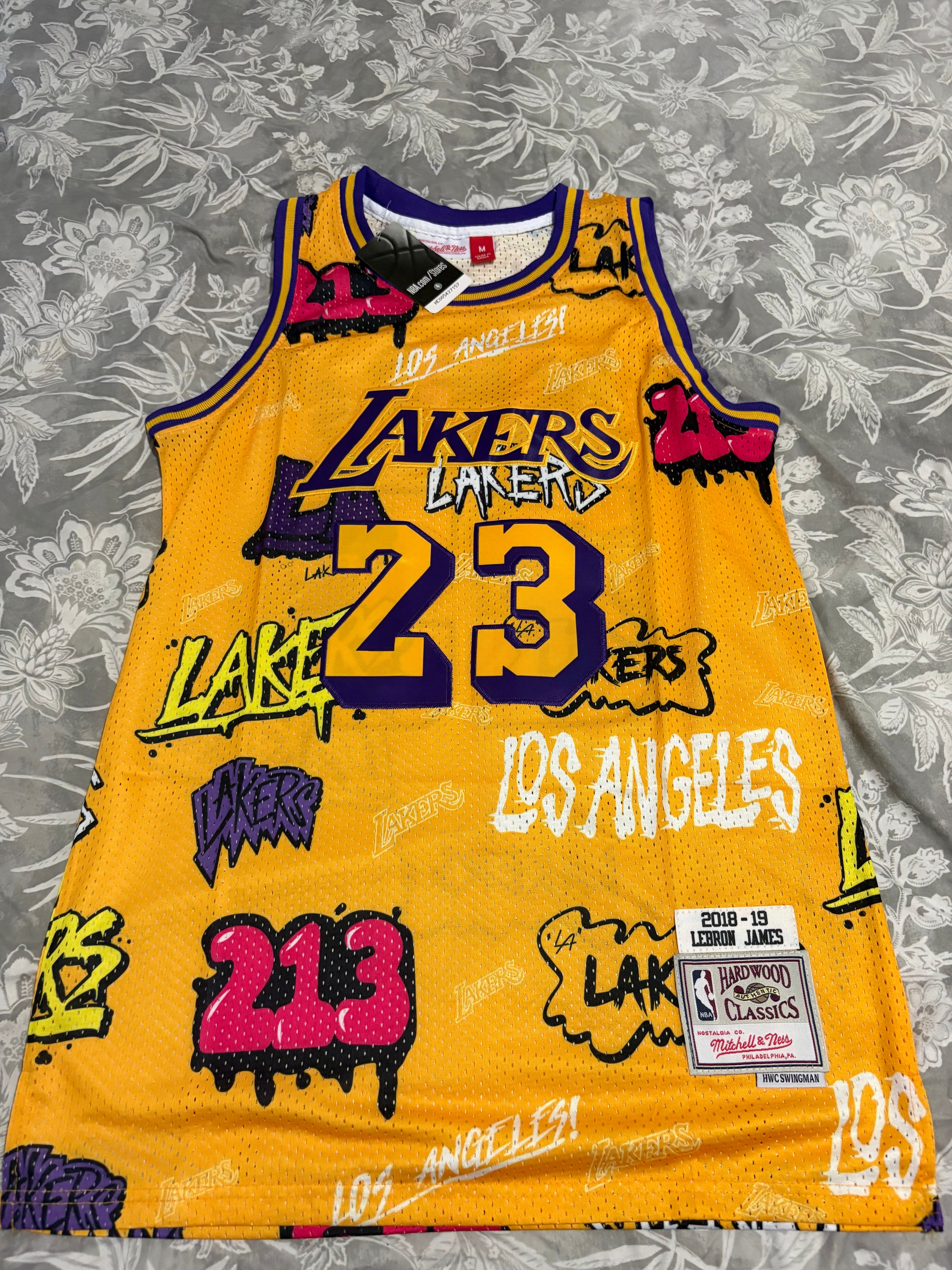 Lakers #23 LeBron James Graffiti Jersey – Yellow