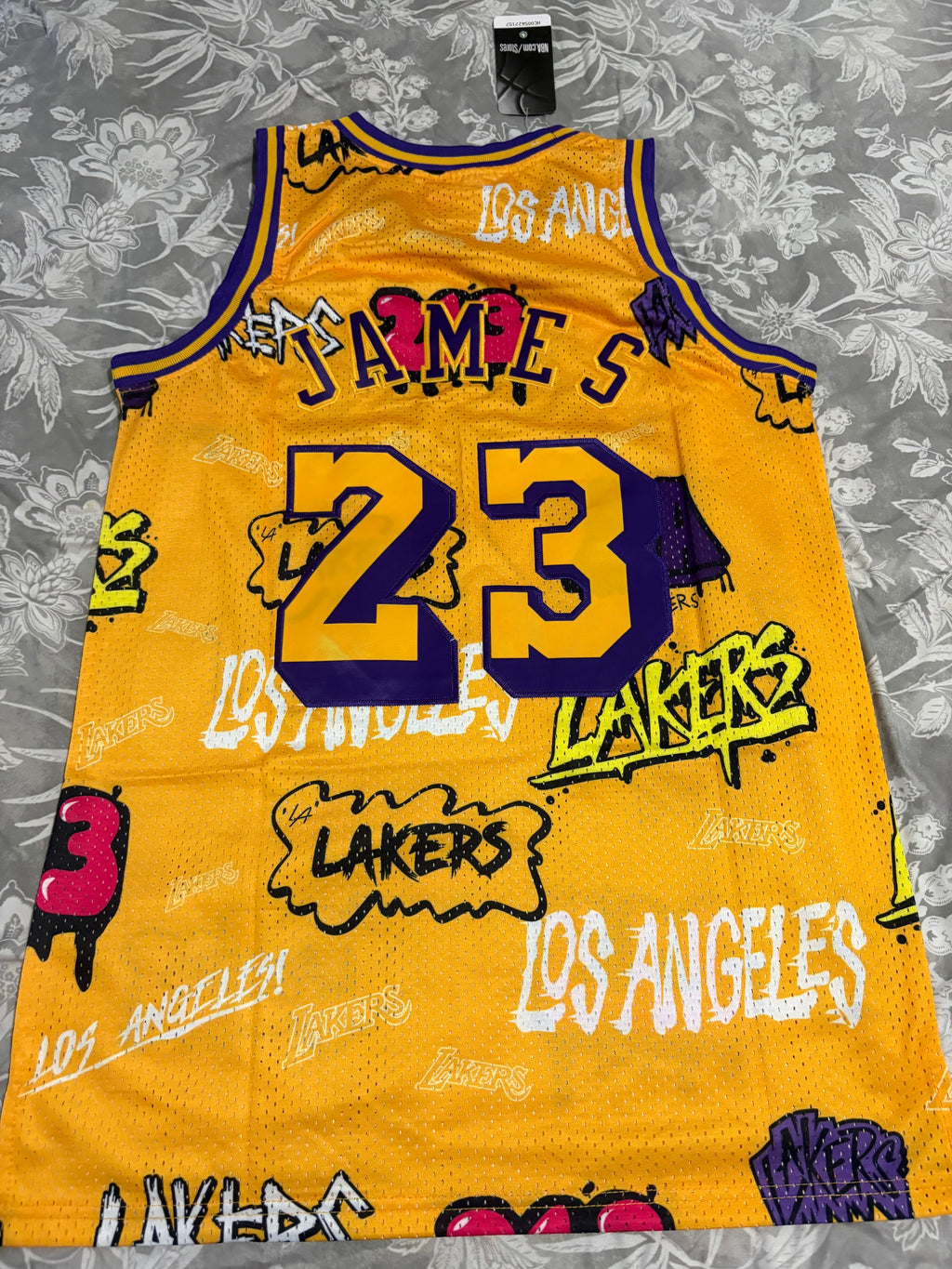 Lakers #23 LeBron James Graffiti Jersey – Yellow